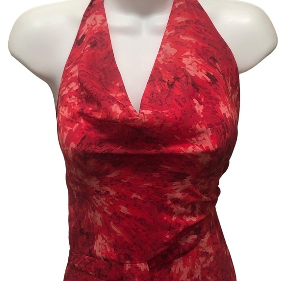 Halston Heritage Chiffon Halter Maxi Dress Sz. 16 Red Draped Neck Cockta… - Picture 9 of 12